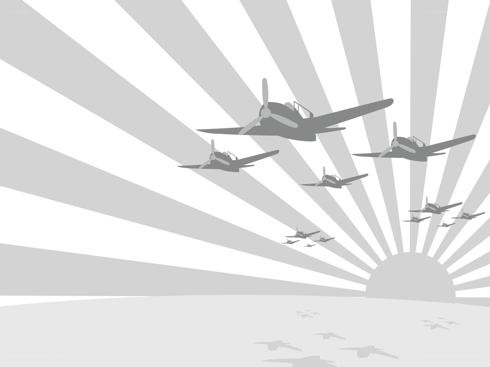 airplane squadron at sunrise