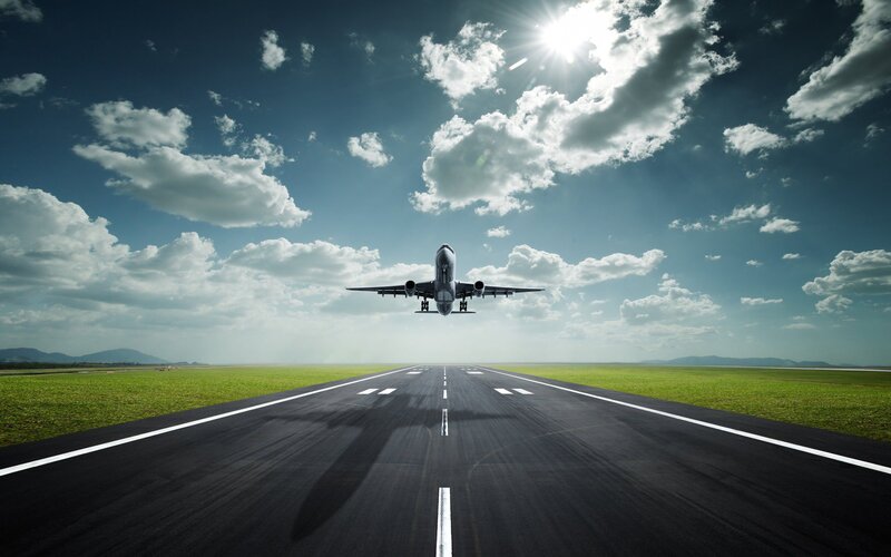 Airplane Taking Off — Blue, Dramatic, Afternoon, Photograph, Runway