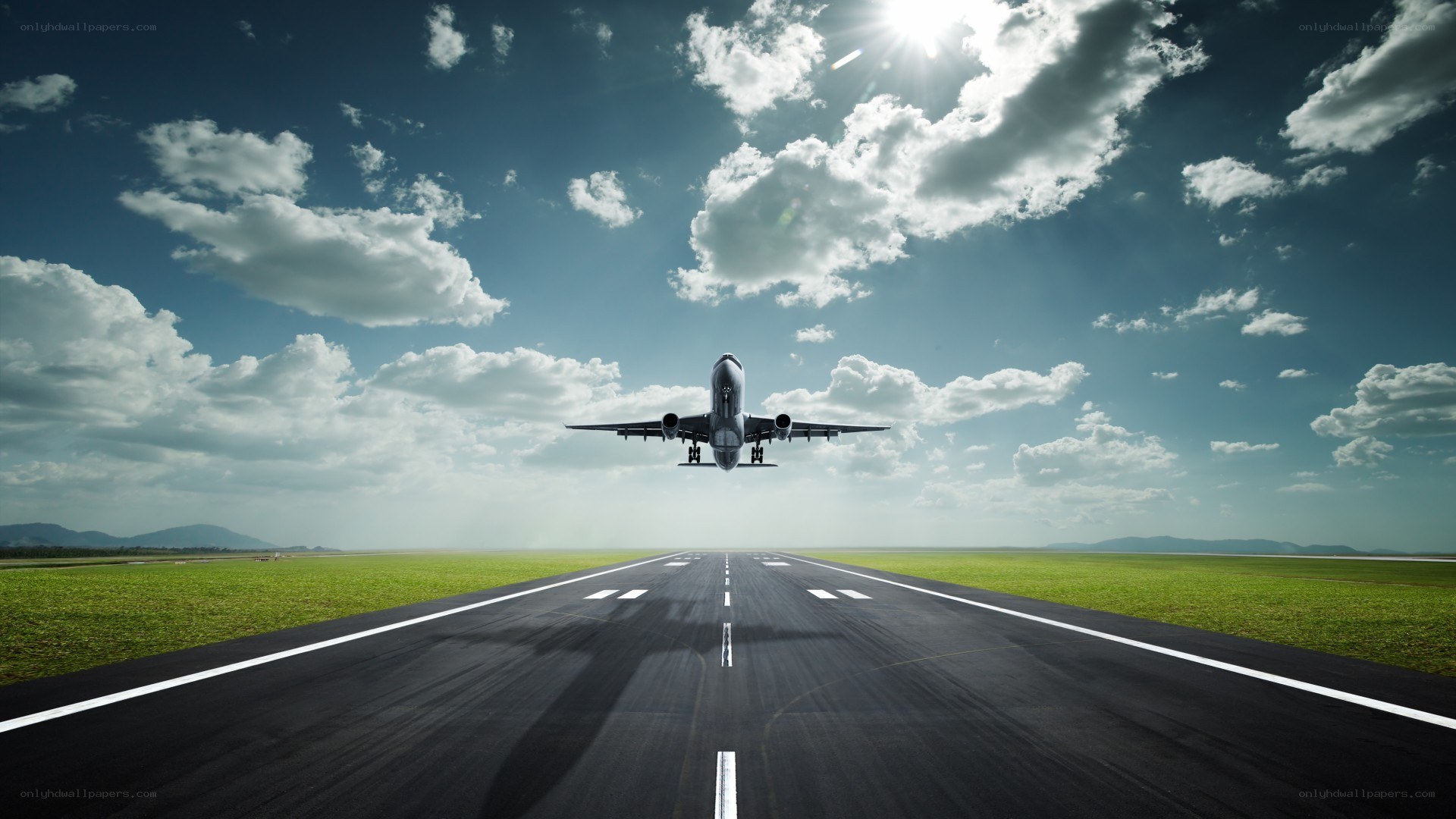 Airplane taking off from runway