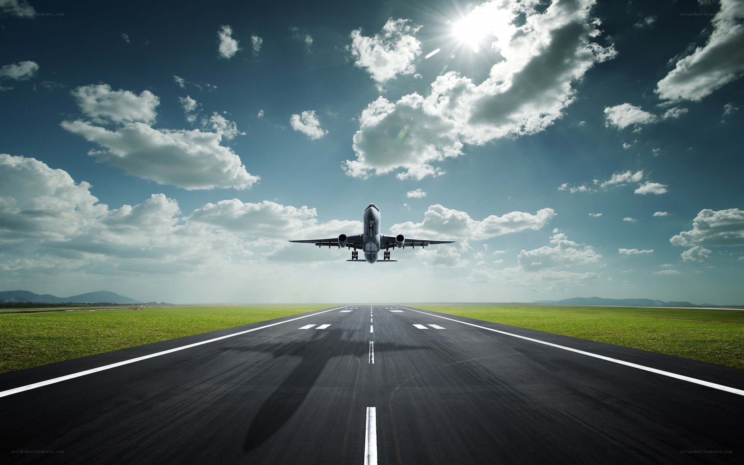 Airplane taking off from runway