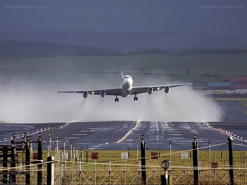 Airplane taking off from runway