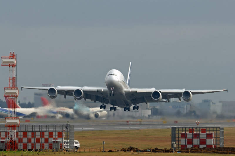 Airplane taking off from runway