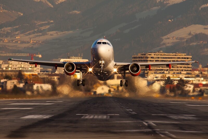 Airplane taking off from runway