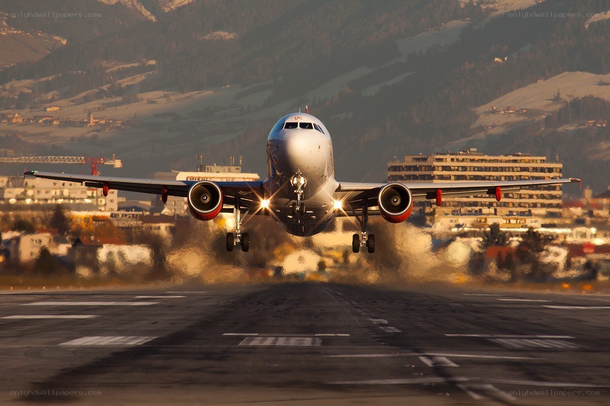 Airplane taking off from runway