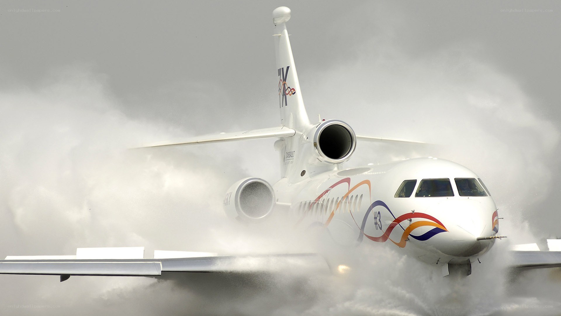 airplane taking off in rain