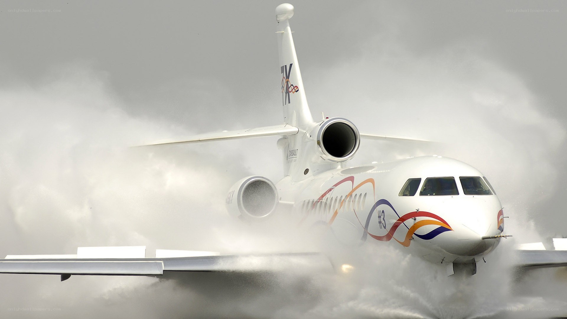 airplane taking off in rain