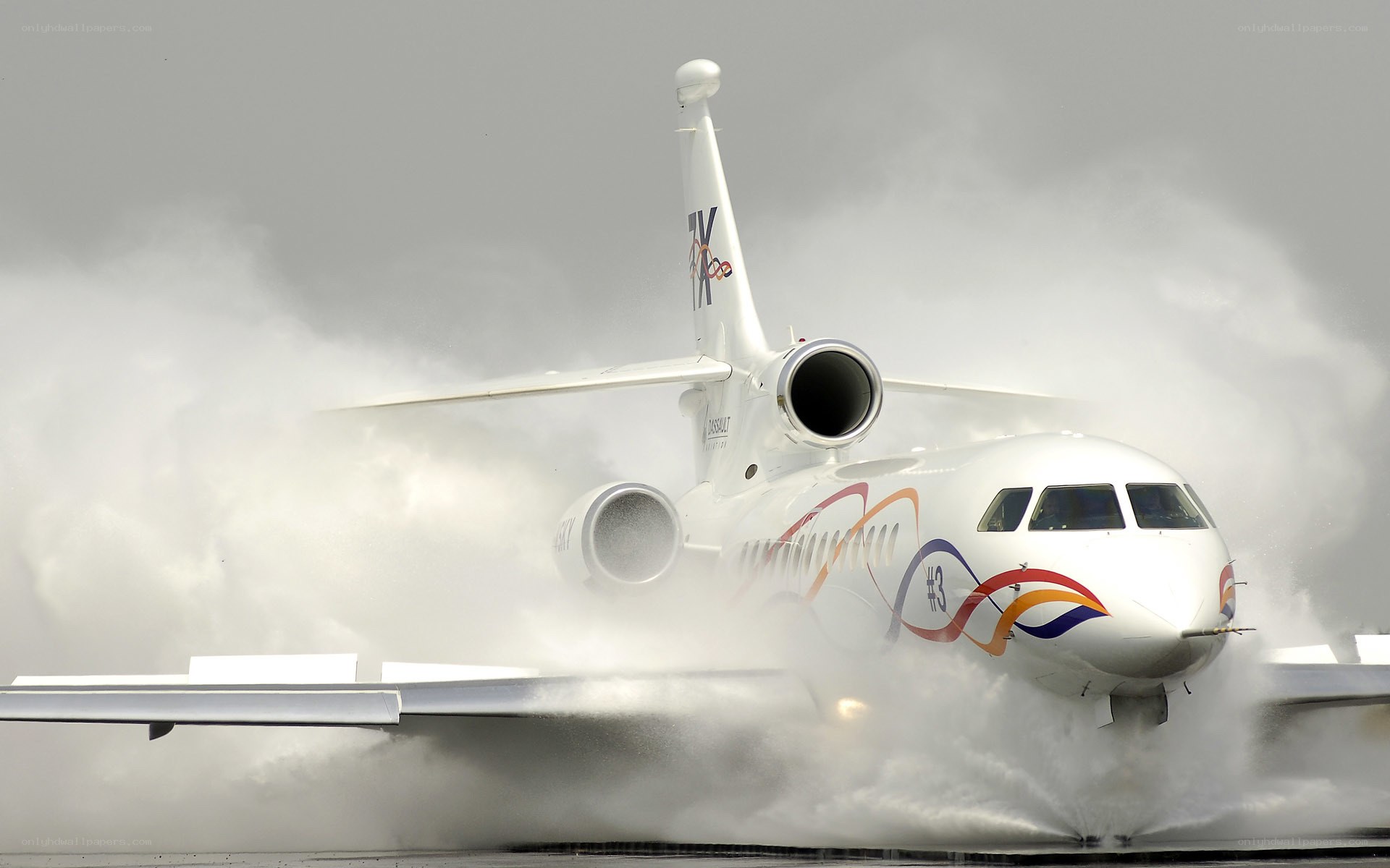 airplane taking off in rain