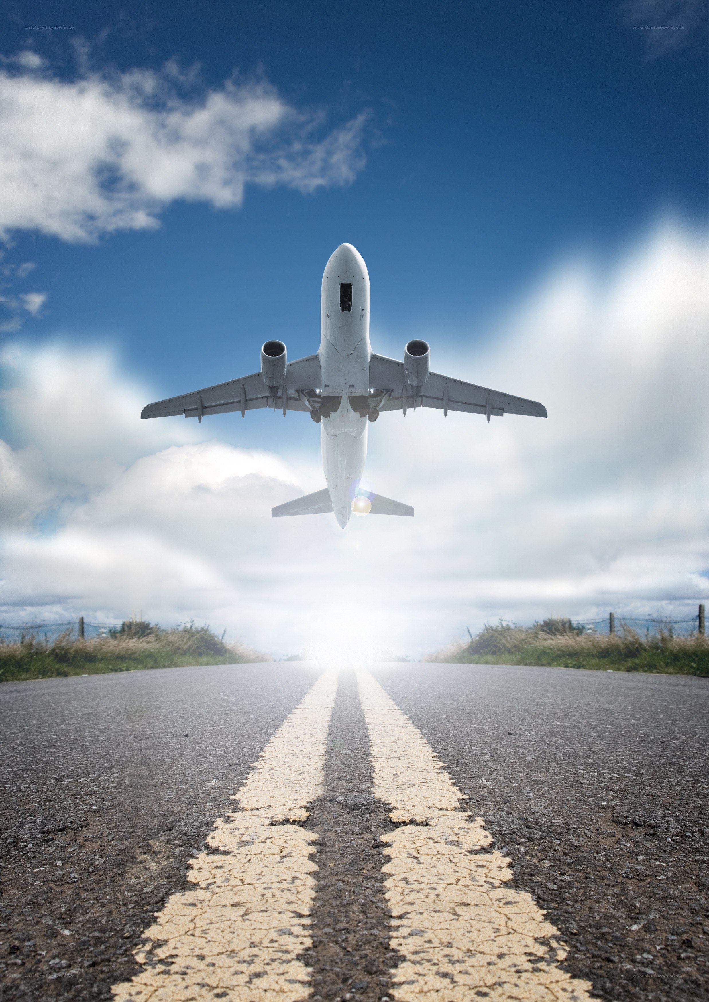 Airplane taking off on road