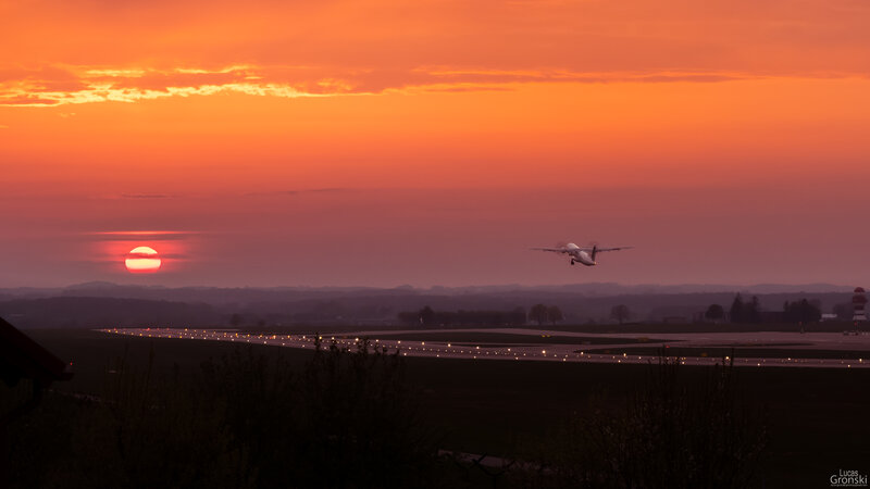 Airplane Taking Off — Orange, Dramatic, Sunset, Photograph