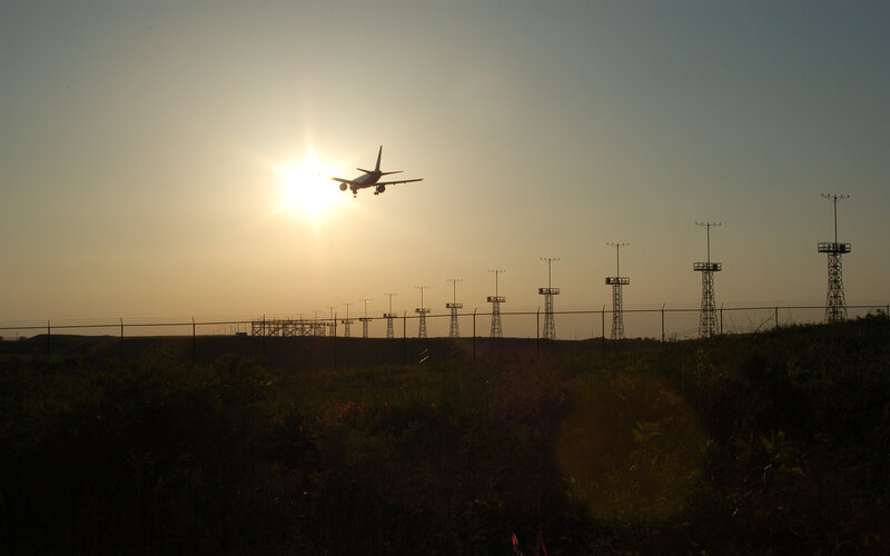 Airplane Taking Off — Yellow, Dramatic, Sunset