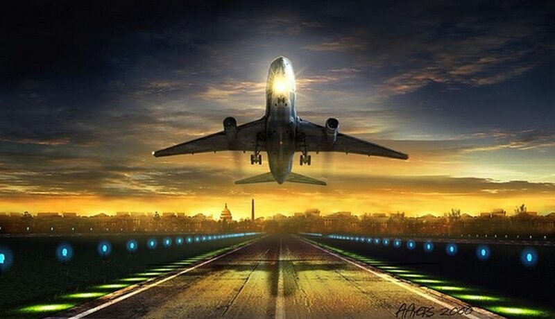 Airplane Taking Off — Yellow, Dramatic