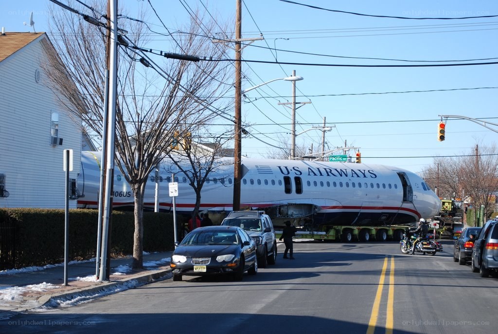 Airplane transported on a street