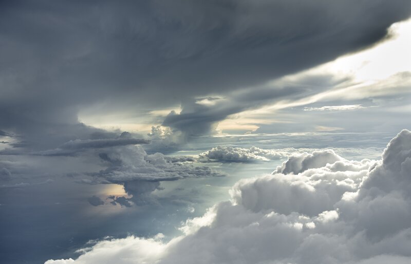 Airplane View of Storm Clouds — Gray, Dramatic