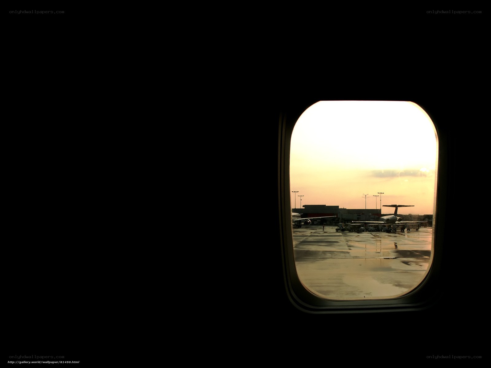 airplane window view at sunset