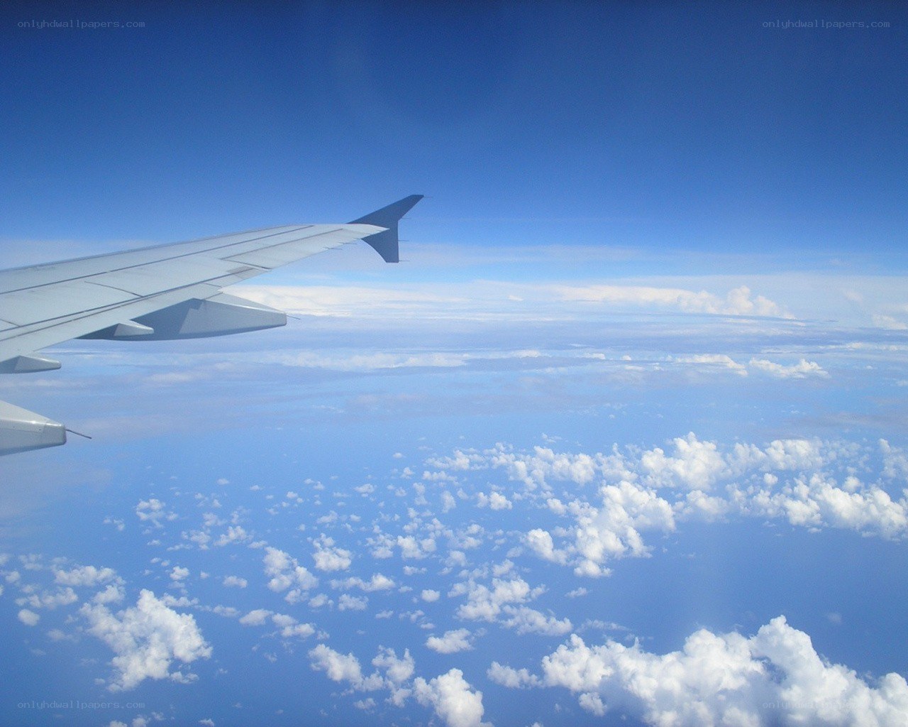Airplane wing above clouds