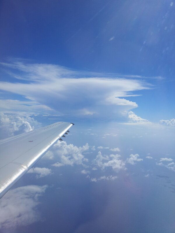 Airplane wing above clouds
