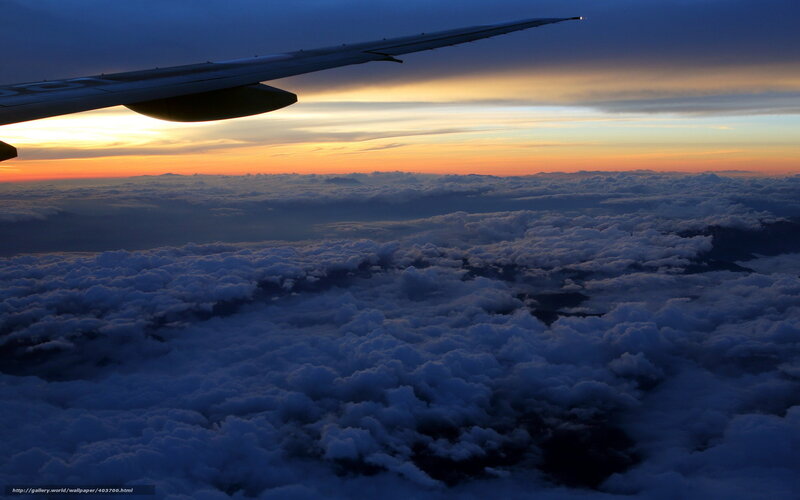 Airplane Wing Above Clouds — Blue, Dramatic, Sunset, Photograph