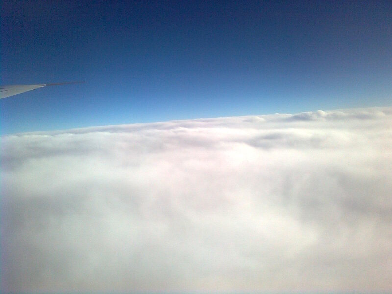 Airplane Wing Above Clouds — Blue, Serene