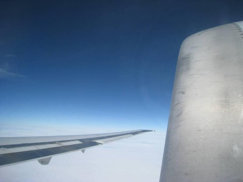 Airplane Wing and Engine — Blue, Serene, Morning