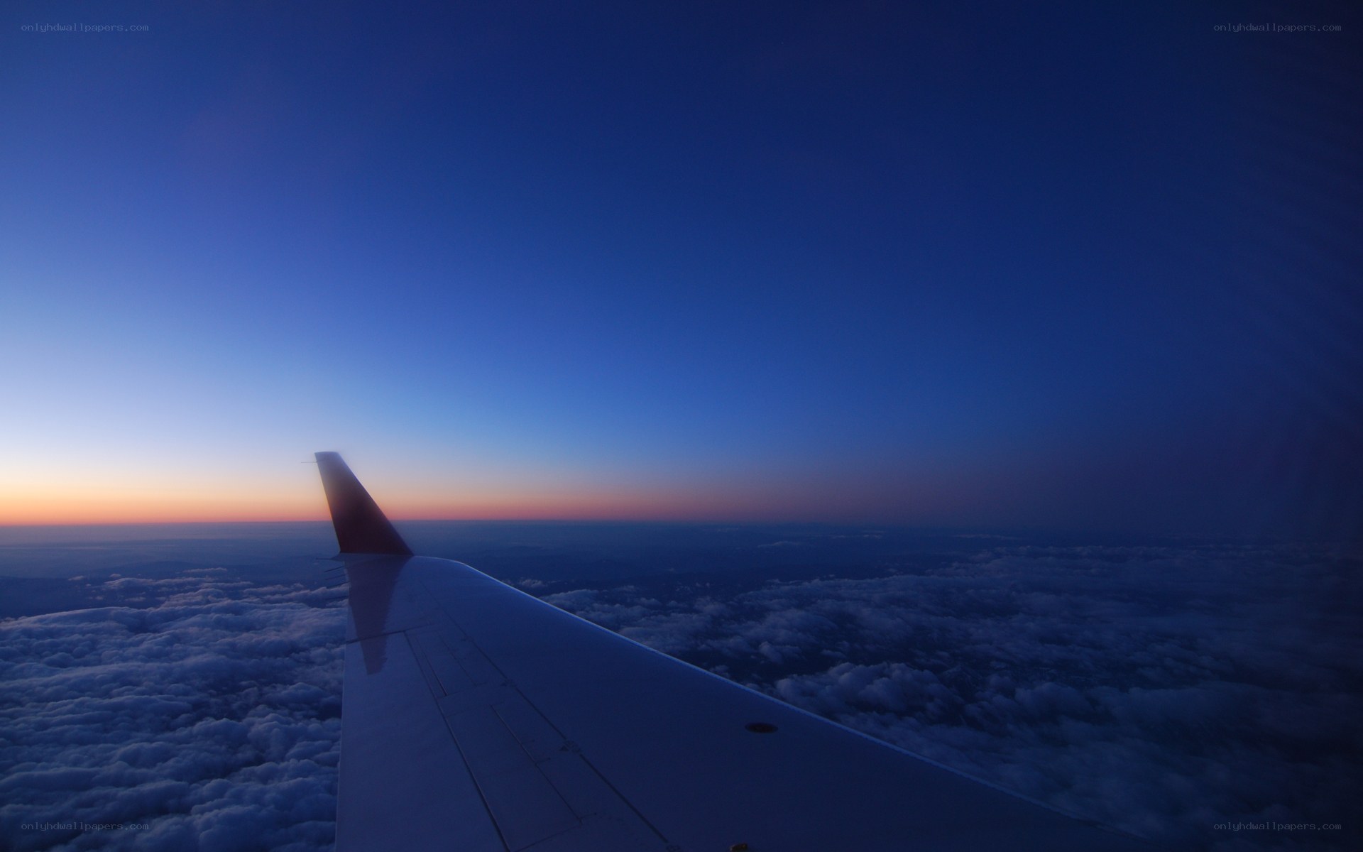 Airplane wing at sunset