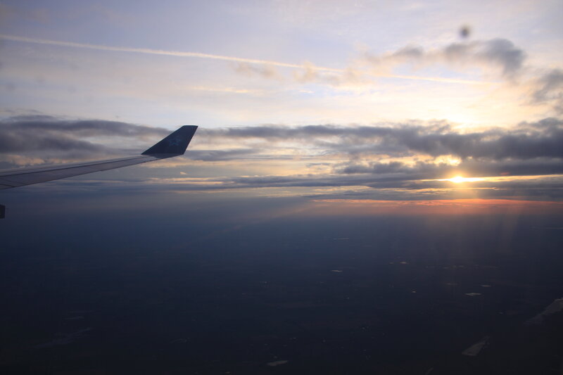 Airplane Wing at Sunset — Blue