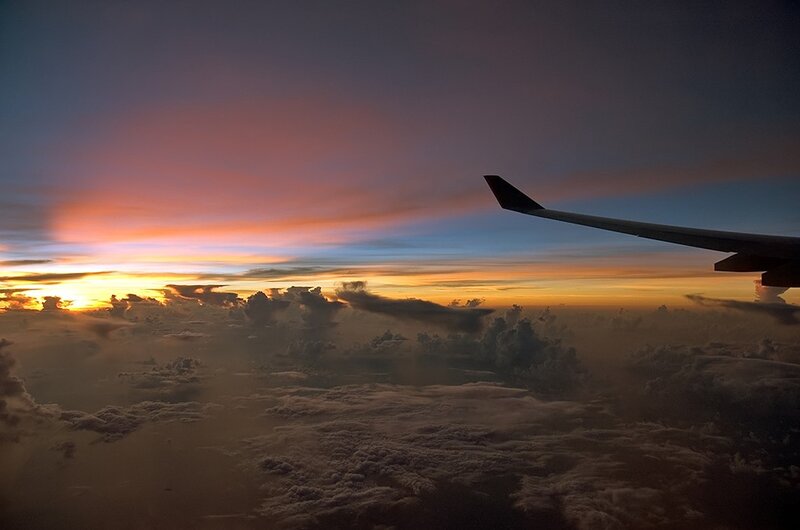 Airplane Wing at Sunset — Orange, Dramatic
