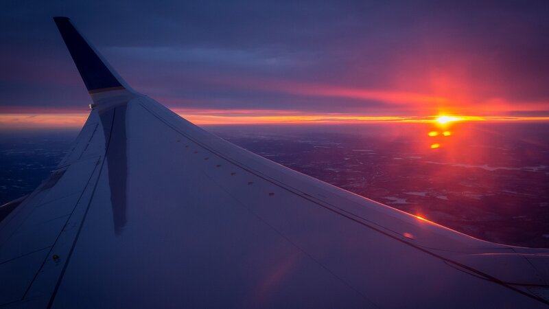 Airplane Wing at Sunset — Purple