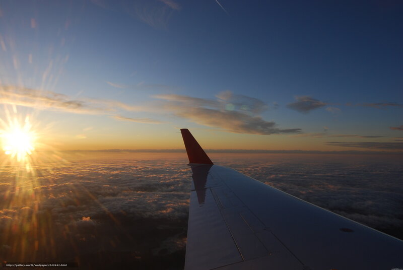 Airplane wing at sunset