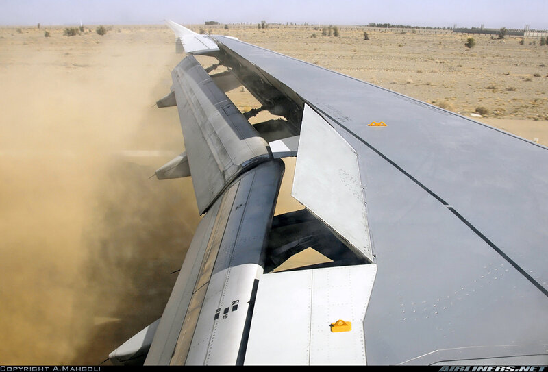 airplane wing during takeoff