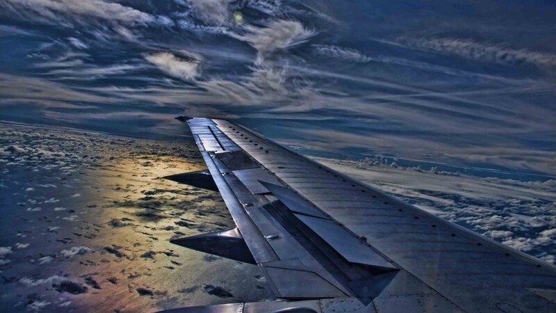 Airplane Wing from Window — Blue