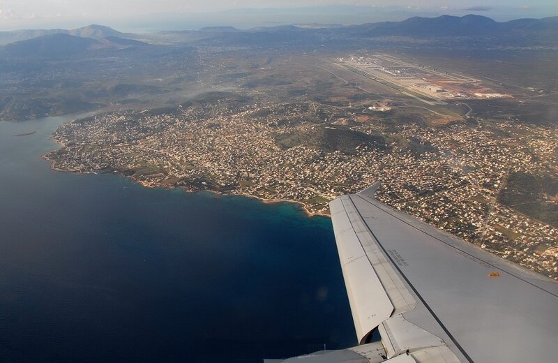 Airplane Wing over Town