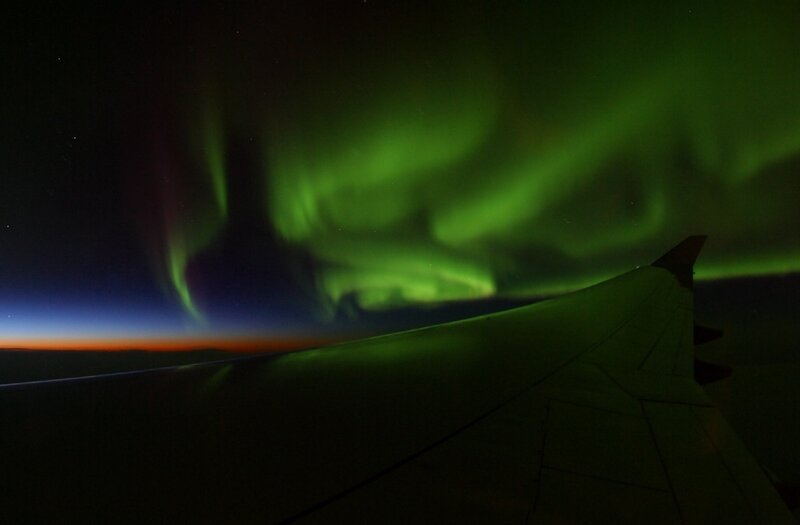 Airplane Wing with Aurora