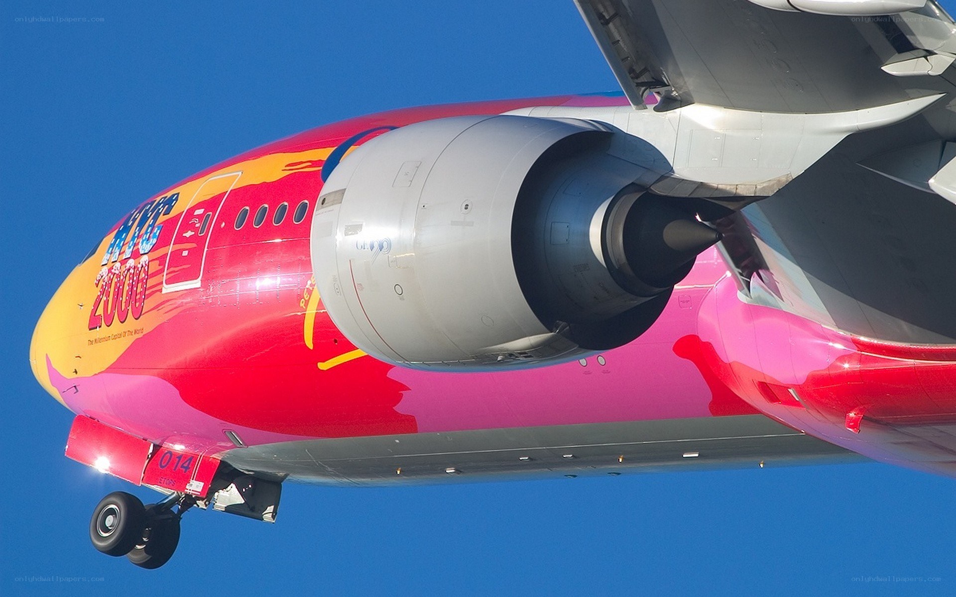 airplane with colorful livery