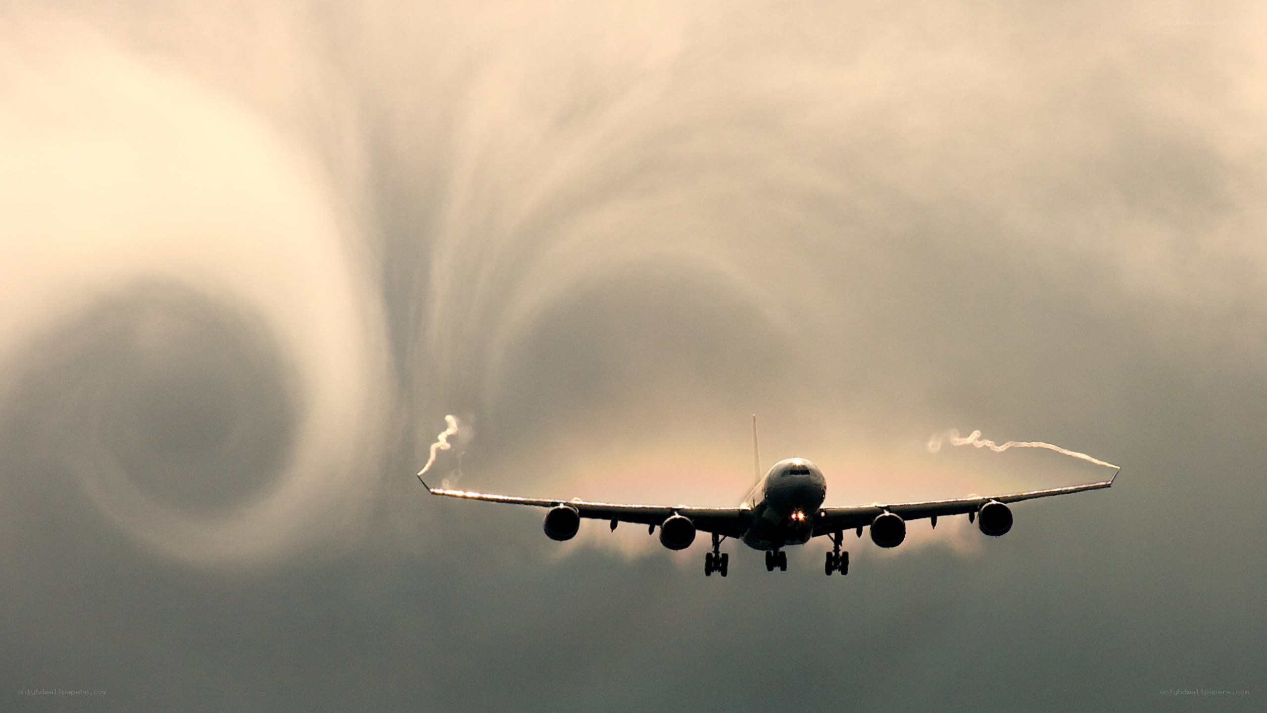 Airplane with wingtip vortices