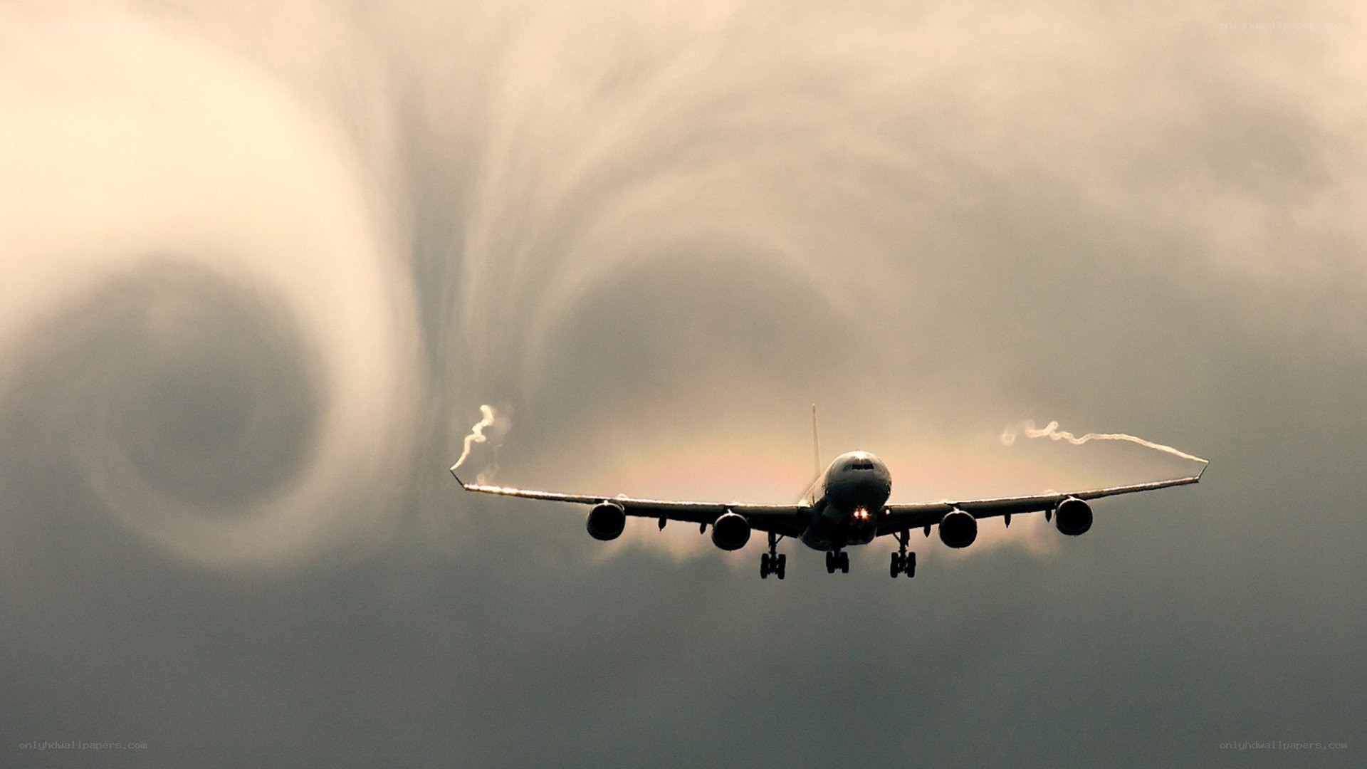 Airplane with wingtip vortices