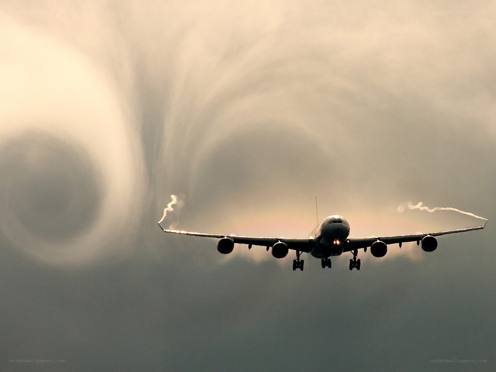Airplane with wingtip vortices