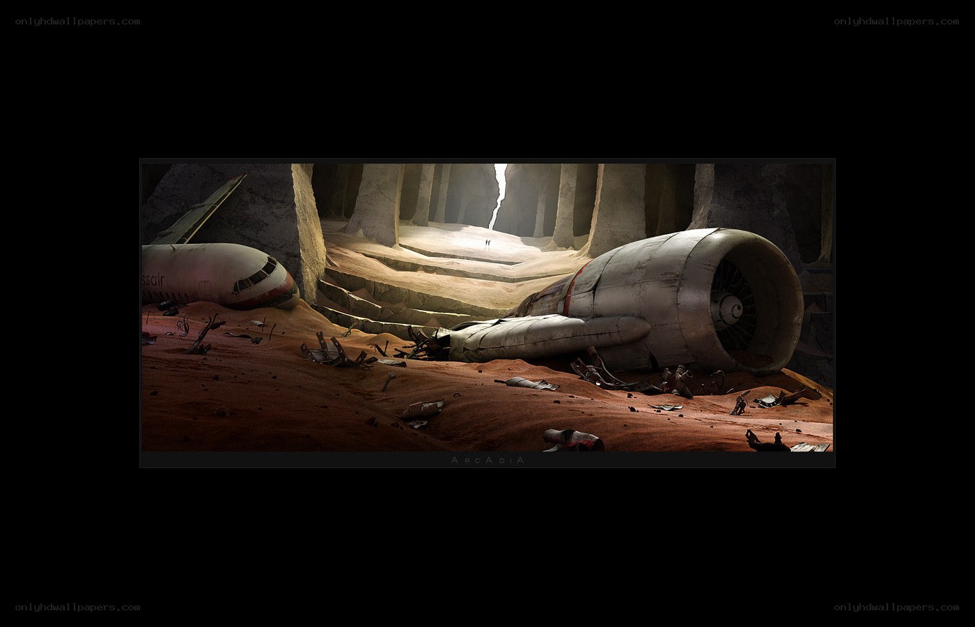 Airplane wreck in ancient cave
