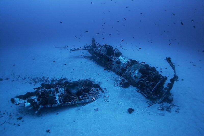 Airplane Wreck on Ocean Floor — Blue