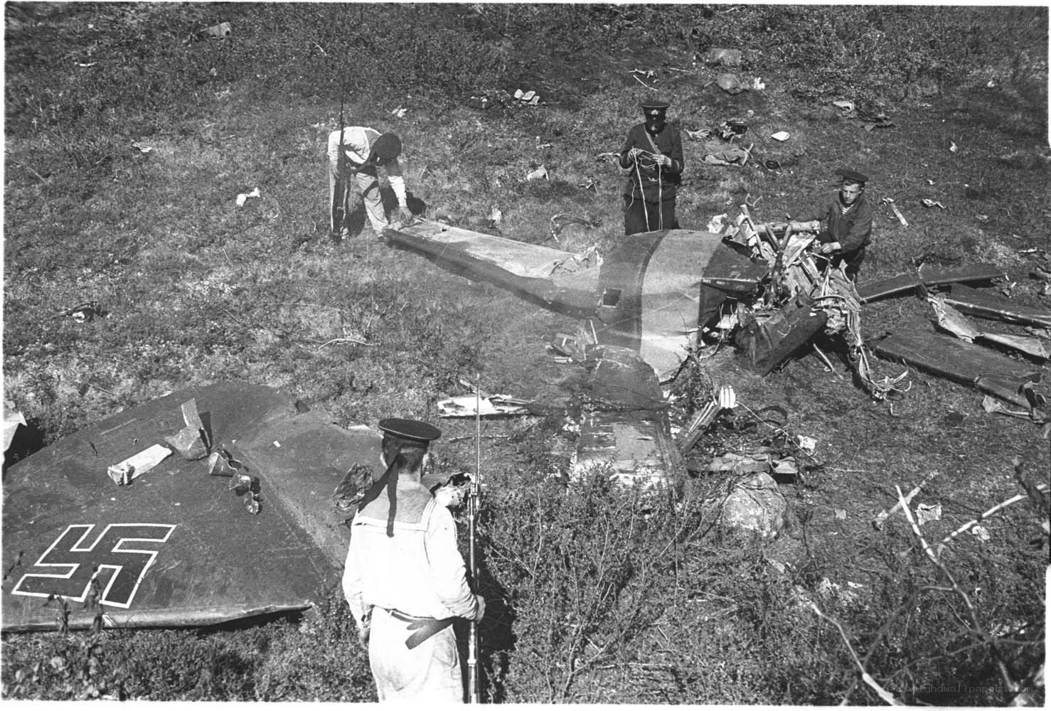 Airplane wreckage after crash