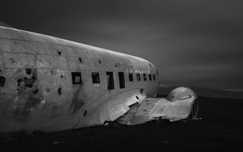 Airplane Wreckage — Black, Dramatic, Night