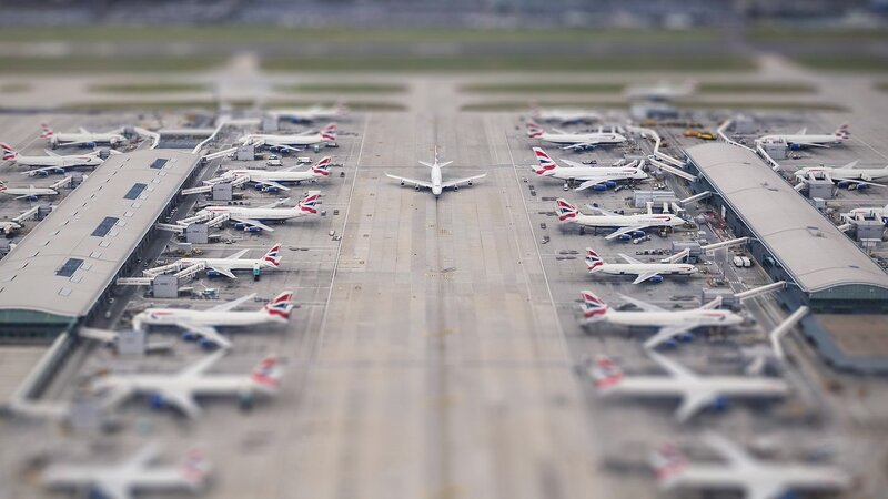 Airplanes at Airport — Gray, Busy