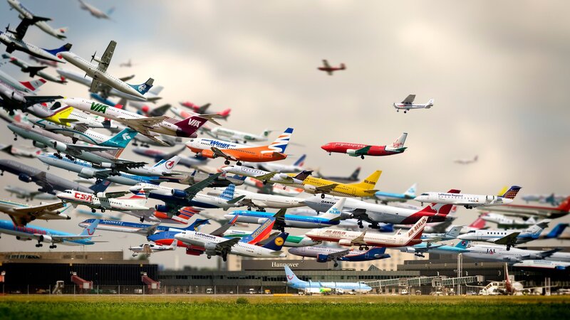 Airplanes at Airport — Gray, Dramatic, Afternoon