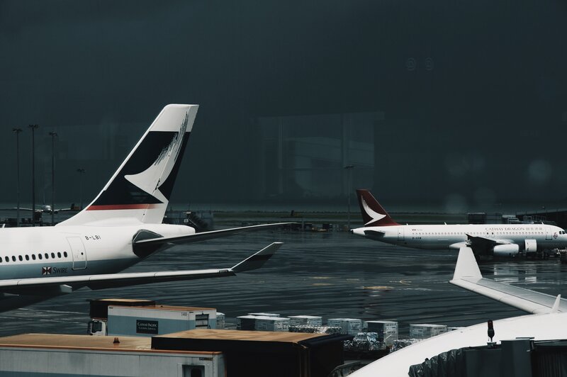 Airplanes at Airport — Gray, Dramatic, Night