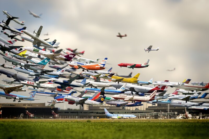 Airplanes at Airport — Green, Dramatic