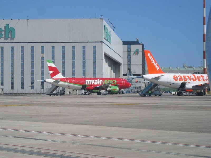Airplanes at an airport tarmac
