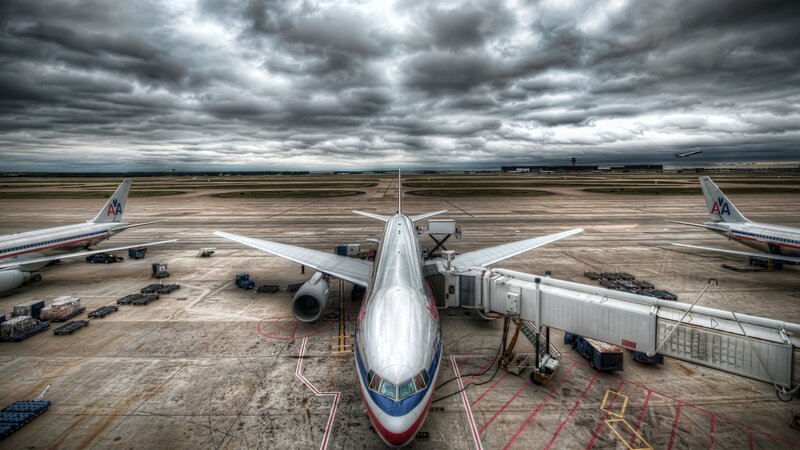 Airplanes at an airport terminal