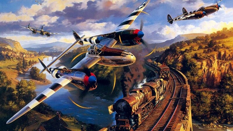 Airplanes Attacking Train — Blue