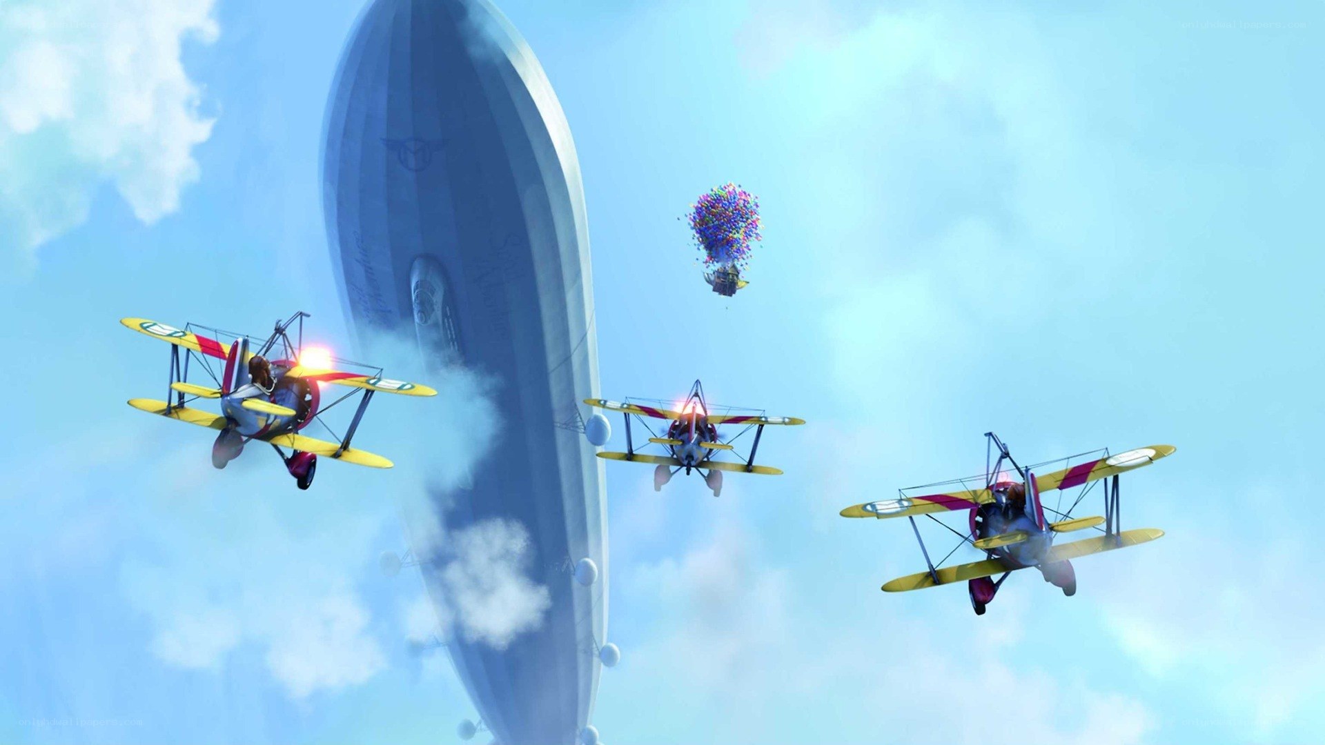 Airplanes chasing a balloon house