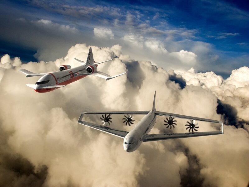 Airplanes flying above clouds