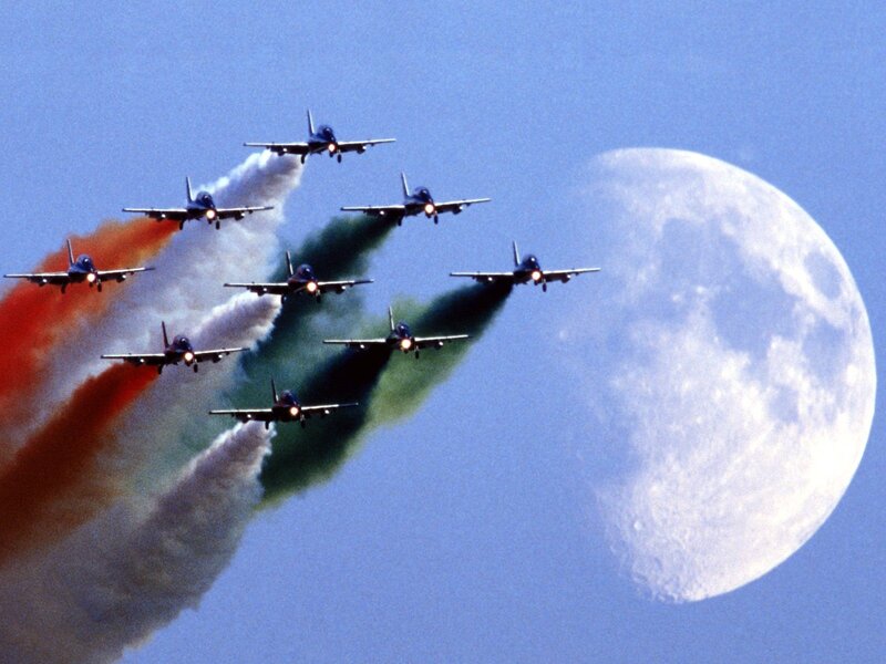 Airplanes Flying in Formation — Blue, Dramatic